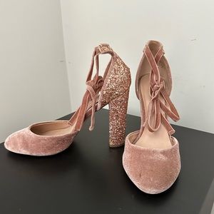 Pink Velvet Chunky Heels